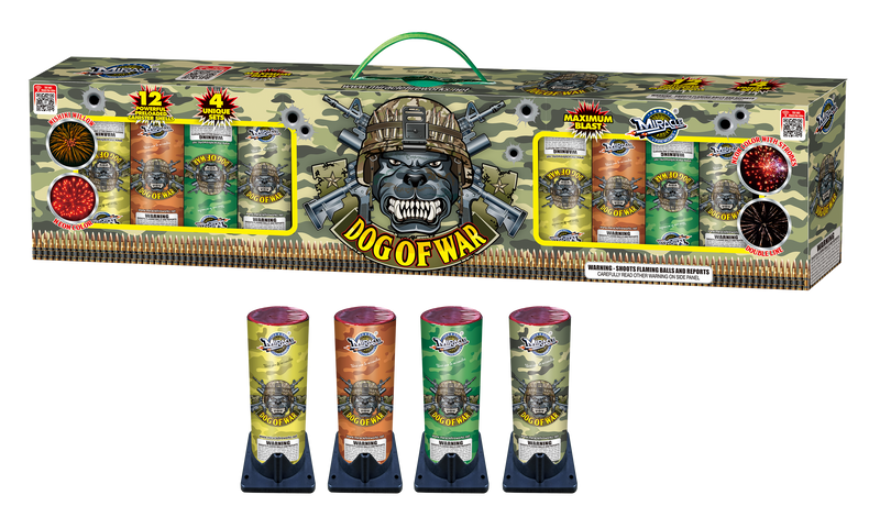 DOG OF WAR(PRELOADED 60 GRAM CANISTER SHELLS IN AERIAL TUBE 12-PACK)