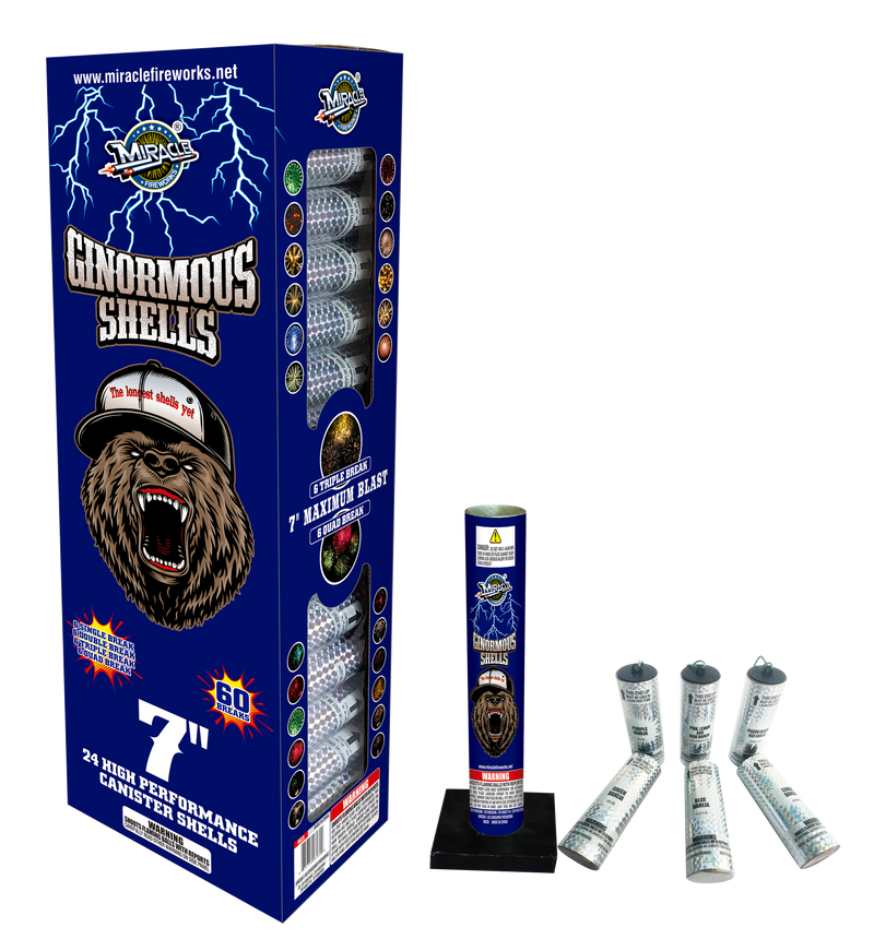 7'' GINORMOUS SHELLS(7''LONG CANISTER SHELLS 24-PACK WITH 60 BREAKS)