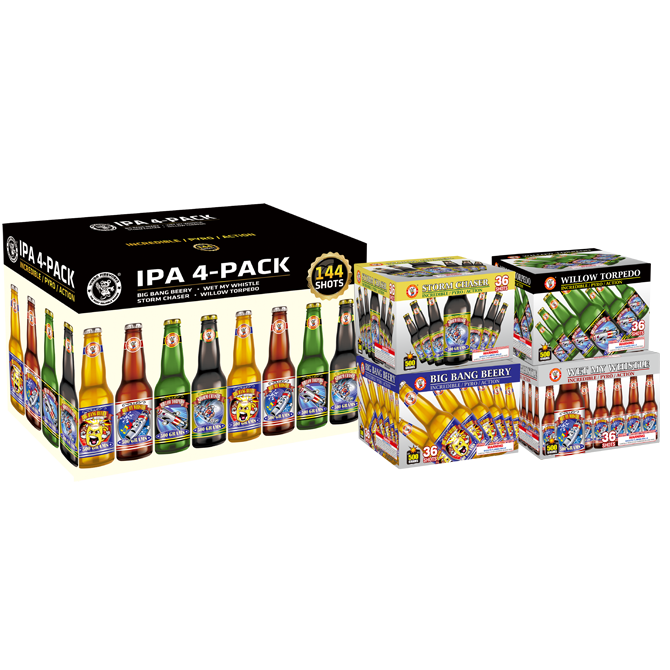 IPA 4-PACK 36'S
-STORM CHASER
-WET MY WHISTLE
-WILLOW TORPEDO
-BIG BANG BEERY